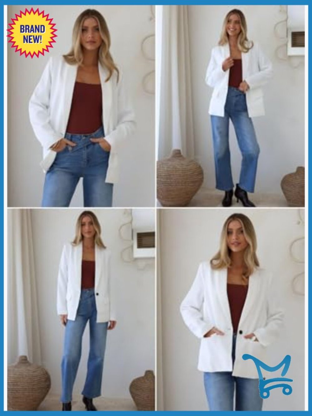 Womens Long Sleeve Blazer Open Front Work Office Suit Jacket - Picture 2 of 7